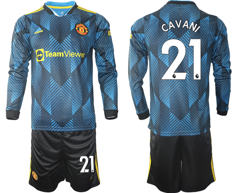 Men 2021-2022 Club Manchester united second away blue Long Sleeve #21 Soccer Jersey->manchester united jersey->Soccer Club Jersey